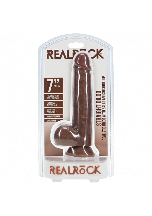 RealRock 7 in. Cock with Balls Dildo - Brown