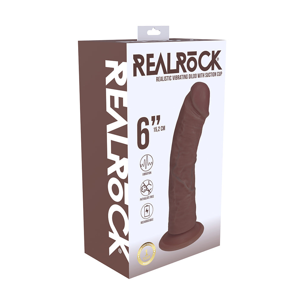 RealRock 6 in. Vibrating Cock Dildo with Suction Cup – Brown