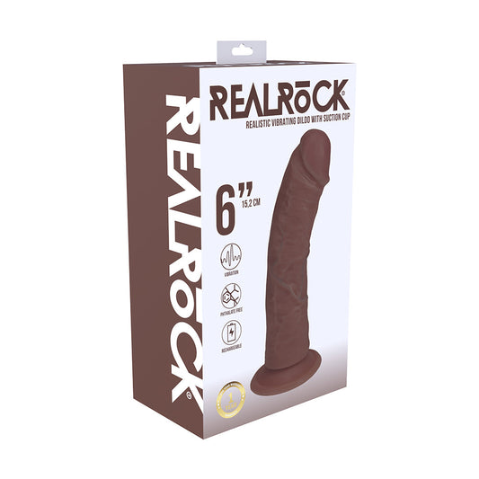 RealRock 6 in. Vibrating Cock Dildo with Suction Cup – Brown