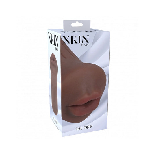 Xkin Raw The Grip Stroker – Brown – Mouth Shaped Masturbator with Ribbed Design