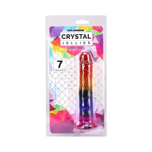 Doc Johnson Crystal Jellies 7 in. Dong with Suction Cup Base – Rainbow