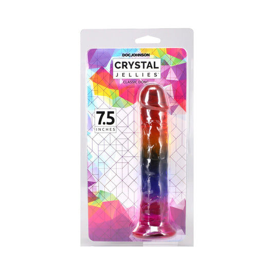 Doc Johnson Crystal Jellies 7.5 in. Dong – Rainbow, Flexible Shaft with Suction Cup Base