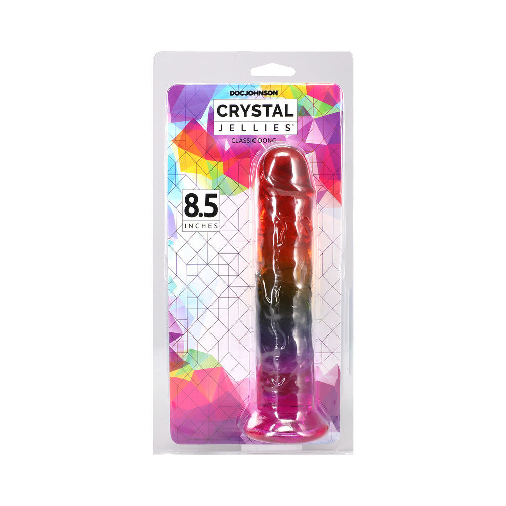 Doc Johnson Crystal Jellies 8.5 in. Dong – Rainbow – Flexible and Textured