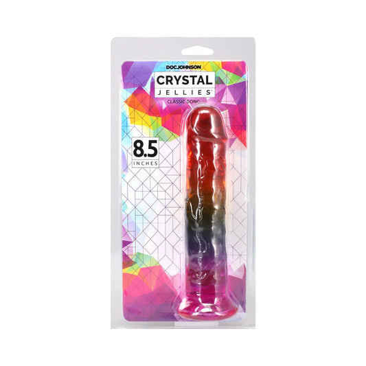 Doc Johnson Crystal Jellies 8.5 in. Dong – Rainbow – Flexible and Textured