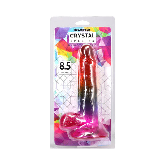 Doc Johnson Crystal Jellies 8.5 in. Realistic Cock with Balls – Rainbow