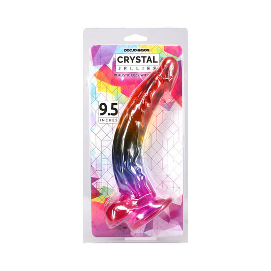 Doc Johnson Crystal Jellies 9.5-Inch Realistic Cock with Balls – Rainbow