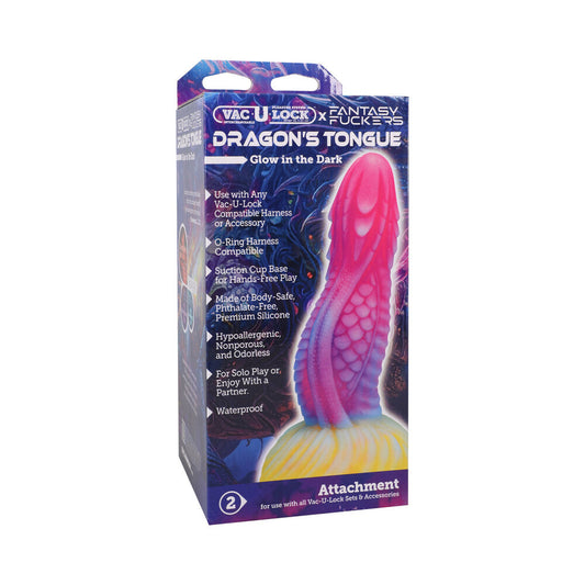 Doc Johnson Vac-U-Lock x Fantasy Fuckers Glow-in-the-Dark Dragon's Tongue Dildo – Multi-Color