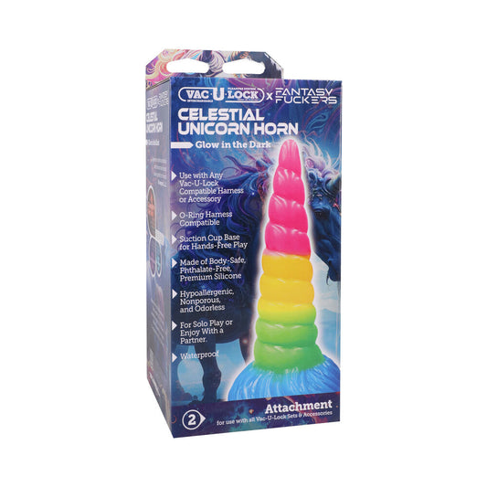 Doc Johnson Vac-U-Lock Celestial Unicorn Horn Dildo – Multi-Color