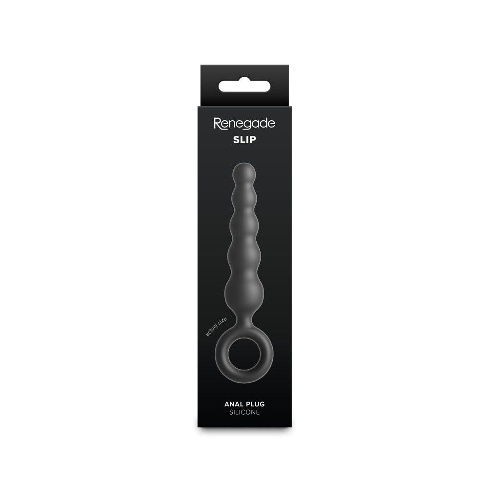 NS Novelties Renegade Slip Black – Tapered Slim Anal Plug with Finger Rings
