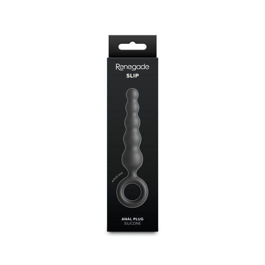 NS Novelties Renegade Slip Black – Tapered Slim Anal Plug with Finger Rings