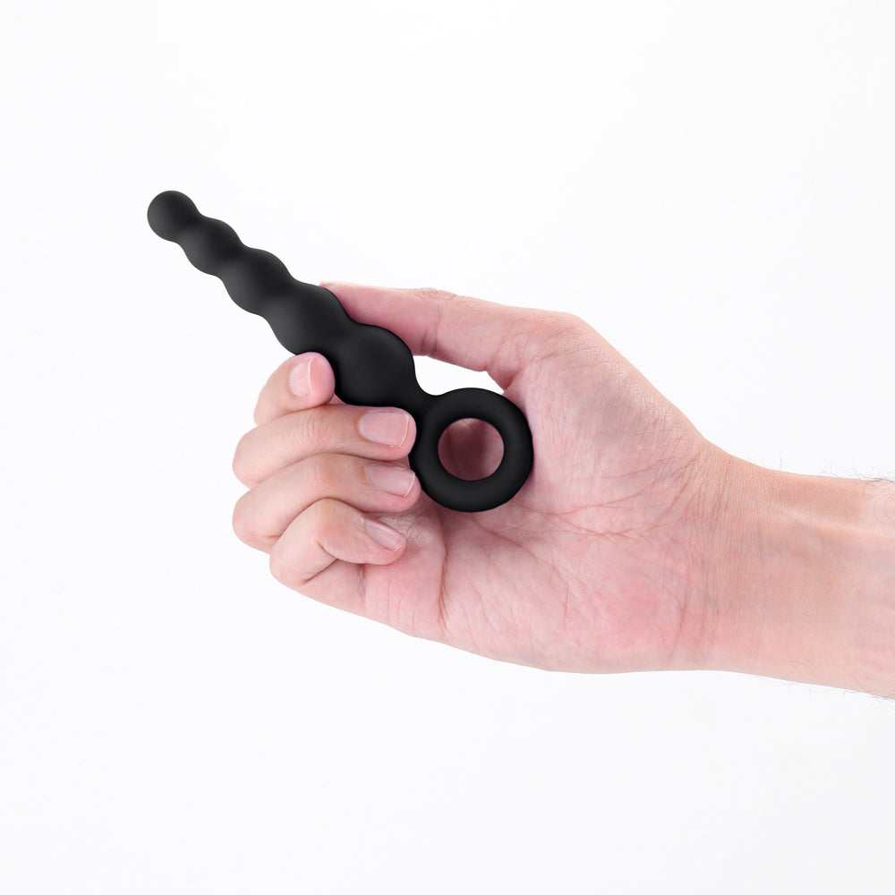 NS Novelties Renegade Slip Black – Tapered Slim Anal Plug with Finger Rings