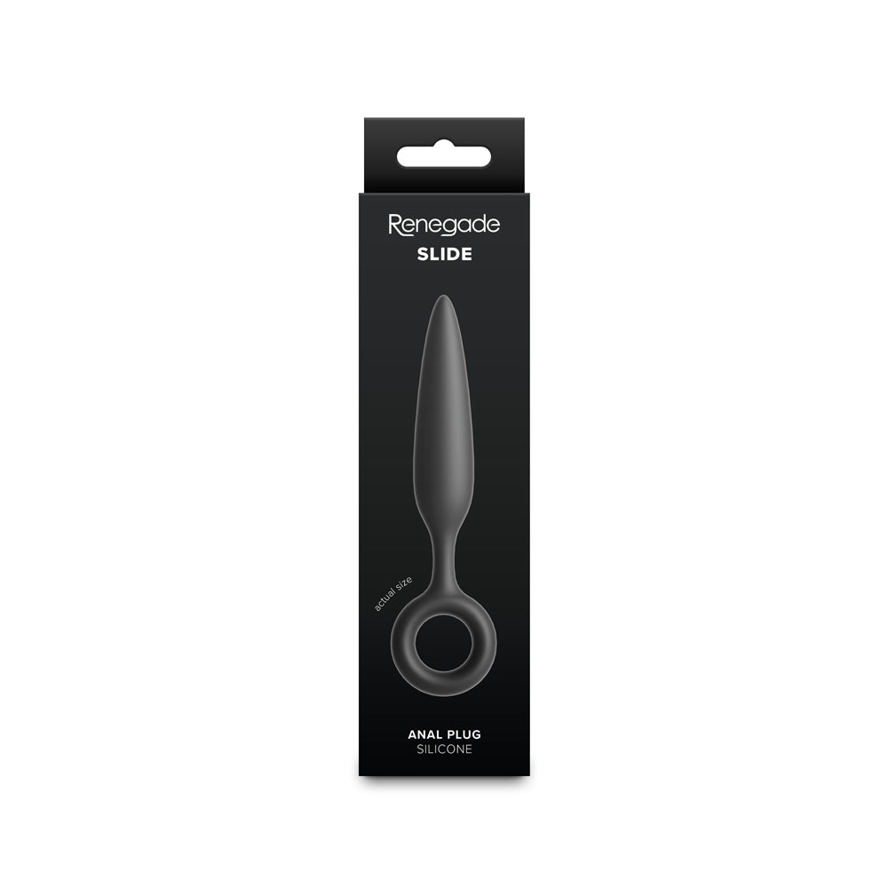 NS Novelties Renegade Slide Black Anal Plug – Tapered Silicone with Finger Rings