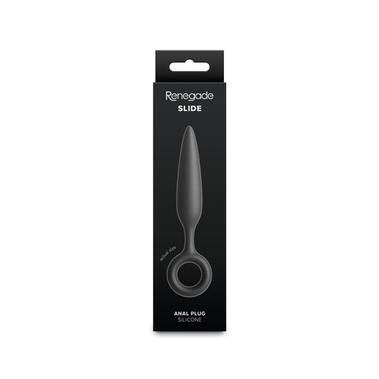 NS Novelties Renegade Slide Black Anal Plug – Tapered Silicone with Finger Rings