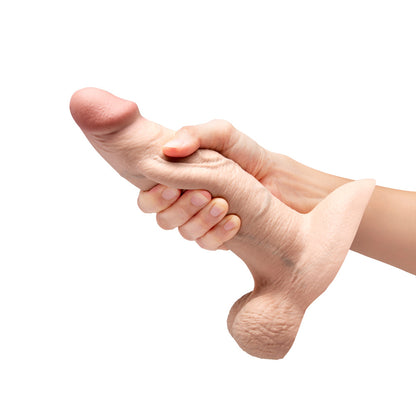 b-Vibe Slipskin Girthy Silicone Dildo with Realistic Texture – Cream