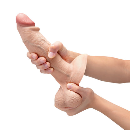 b-Vibe Slipskin Girthy Silicone Dildo with Realistic Texture – Cream