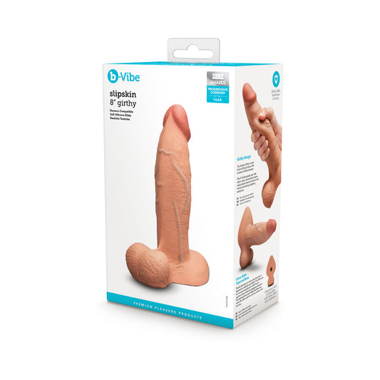 b-Vibe Slipskin Girthy Silicone Dildo 8 in. Realistic Mocha