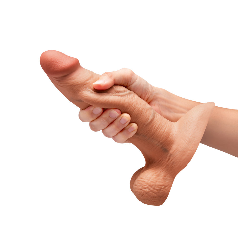 b-Vibe Slipskin Girthy Silicone Dildo 8 in. Realistic Mocha