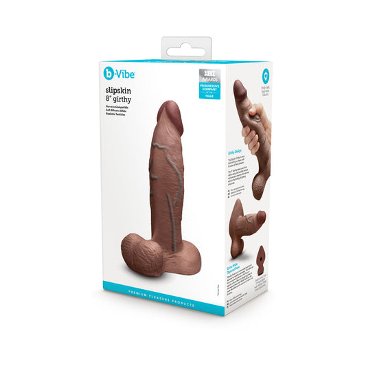 b-Vibe Slipskin Girthy Brown Silicone Dildo - 8 in. with Realistic Texture