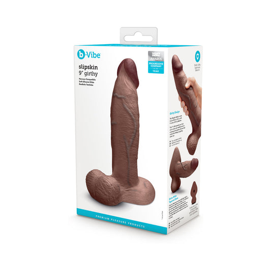 b-Vibe Slipskin Girthy Brown Silicone Dildo – 9 in. with Realistic Texture