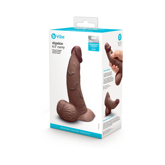 b-Vibe Slipskin Curvy Silicone Dildo 6.5 in. Realistic Brown