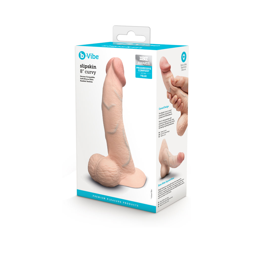 b-Vibe Slipskin Curvy Silicone Dildo 8 in. Realistic Design Vanilla