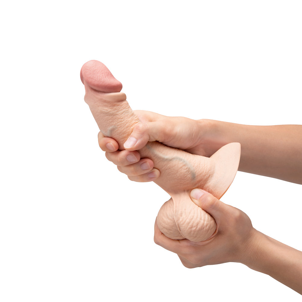 b-Vibe Slipskin Curvy Silicone Dildo 8 in. Realistic Design Vanilla