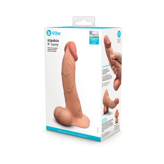 b-Vibe Slipskin Curvy Silicone Dildo 9 in. Realistic Mocha