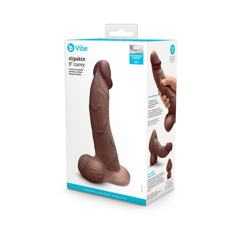 b-Vibe Slipskin Curvy Silicone Dildo 9 in. Realistic Brown