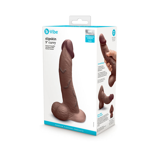 b-Vibe Slipskin Curvy Silicone Dildo 9 in. Realistic Brown