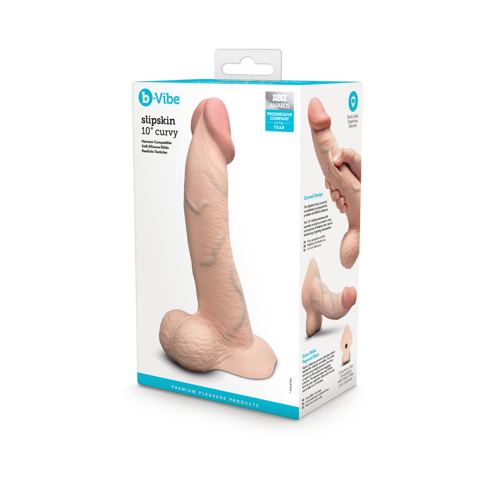 b-Vibe Slipskin Curvy Silicone Dildo 10 in. Realistic Design Cream