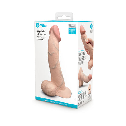 b-Vibe Slipskin Curvy Silicone Dildo 10 in. Realistic Design Cream
