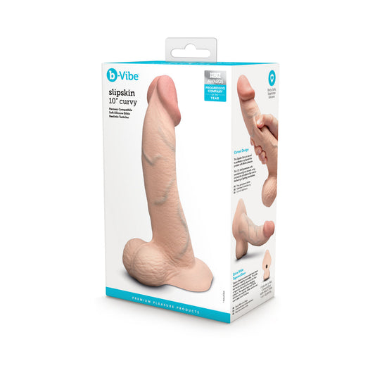 b-Vibe Slipskin Curvy Silicone Dildo 10 in. Realistic Design Cream