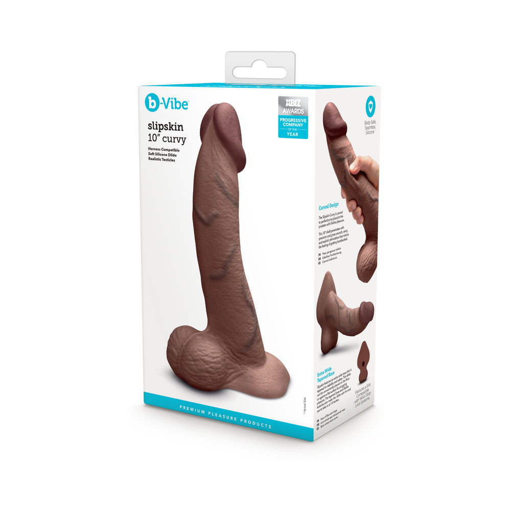b-Vibe Slipskin Curvy Realistic Silicone Dildo 10 in. Brown