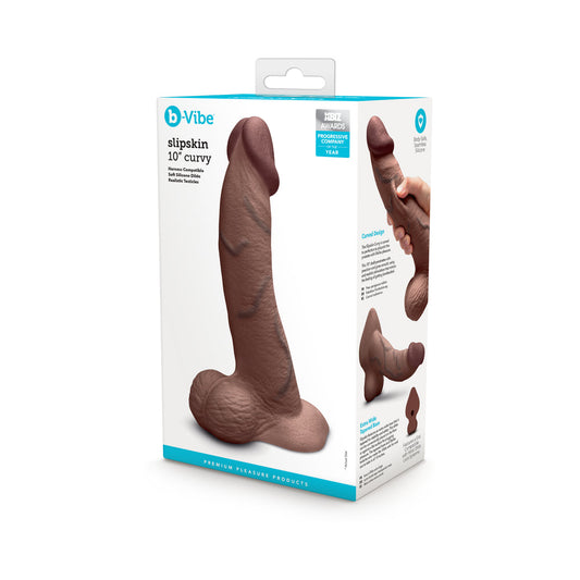 b-Vibe Slipskin Curvy Realistic Silicone Dildo 10 in. Brown
