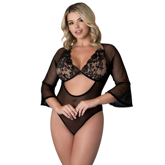 Magic Silk Black Cherry 3/4 Sleeve Playsuit - Black - Queen Size