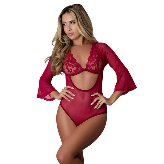 Magic Silk Black Cherry 3/4 Sleeve Playsuit - Wine Red/Burgundy