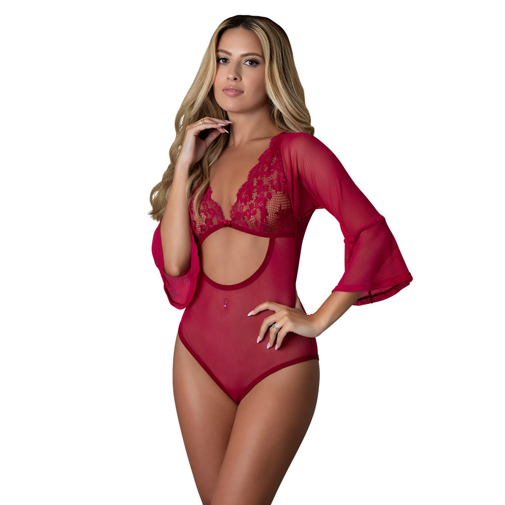 Magic Silk Black Cherry 3/4 Sleeve Playsuit - Wine Red/Burgundy