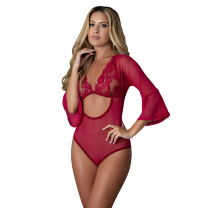 Magic Silk Black Cherry 3/4 Sleeve Playsuit - Wine Red/Burgundy