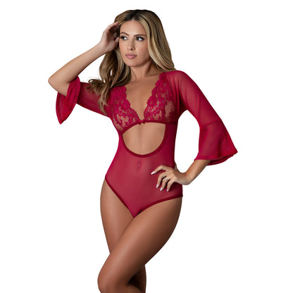 Magic Silk Black Cherry 3/4 Sleeve Playsuit - Wine Red/Burgundy