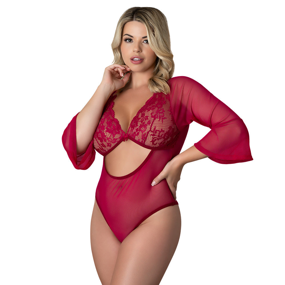 Magic Silk Black Cherry 3/4 Sleeve Playsuit – Wine Red