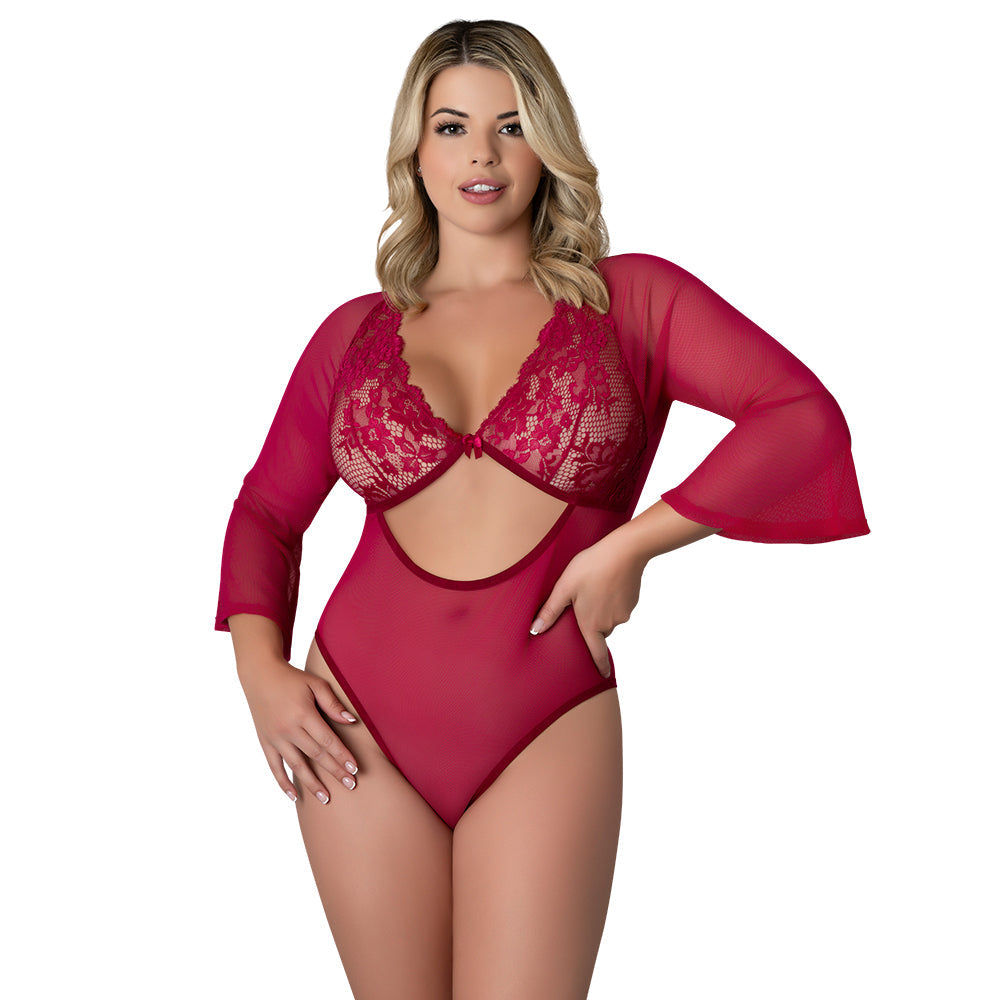 Magic Silk Black Cherry 3/4 Sleeve Playsuit – Wine Red