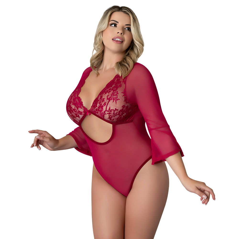 Magic Silk Black Cherry 3/4 Sleeve Playsuit – Wine Red