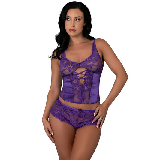 Magic Silk Satin Petals Bustier & Boy Short Set – Purple L/XL