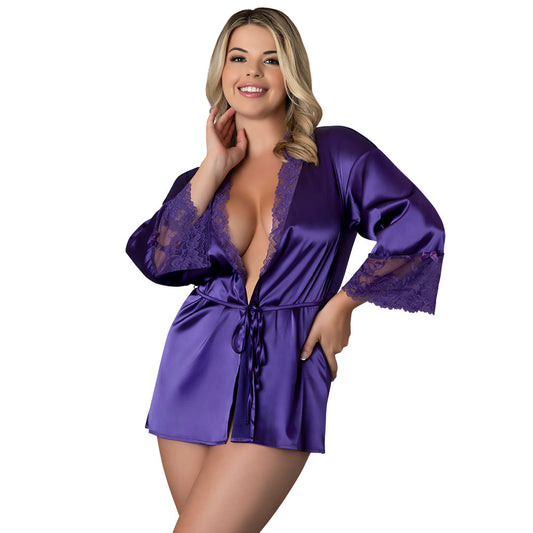 Magic Silk Satin Petals Robe – Purple – Queen Size