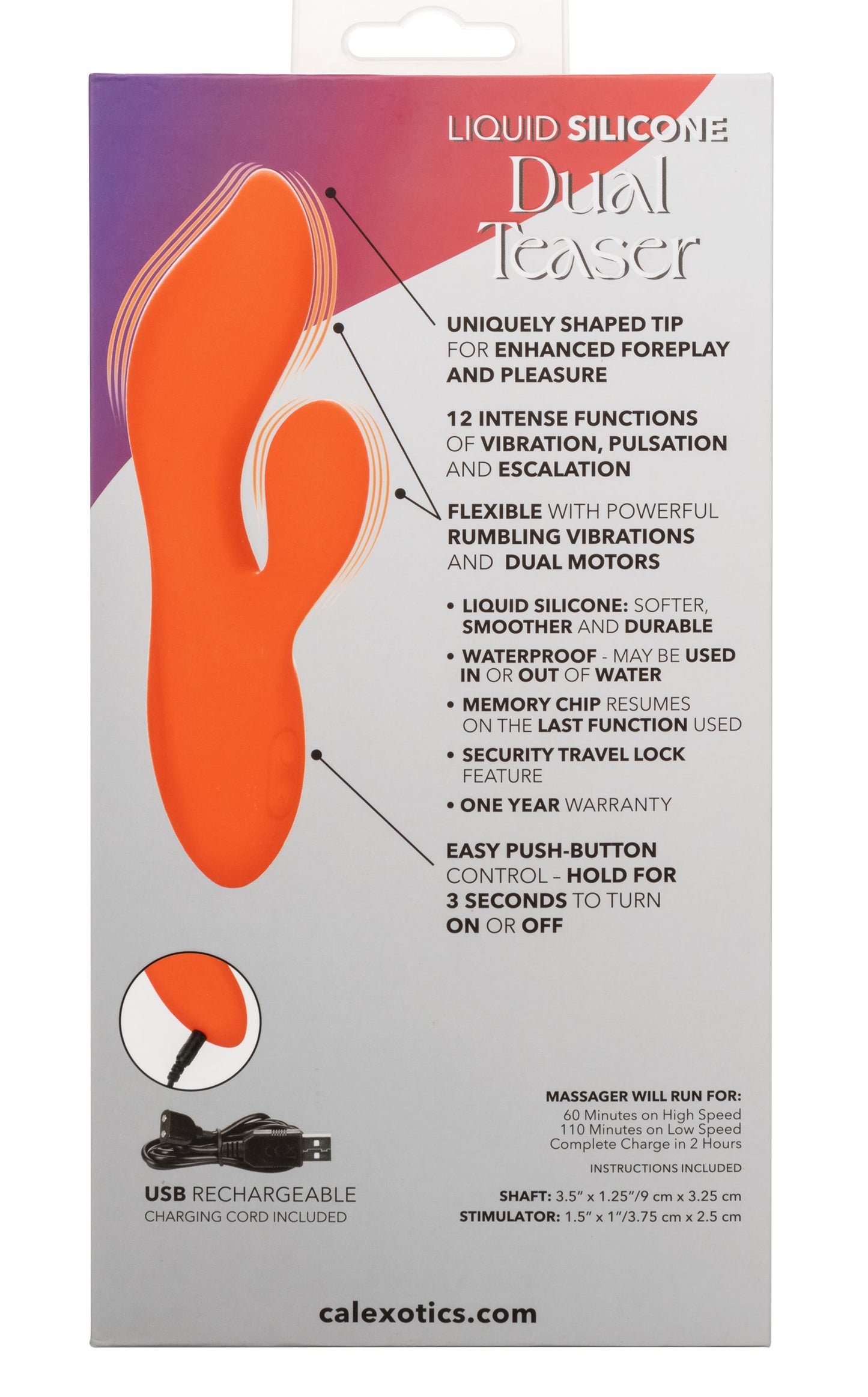 CalExotics Stella Liquid Silicone Dual Teaser - Orange - G-Spot and Clitoral Stimulation