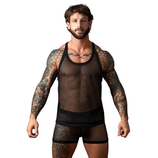 Male Power Fishnet 2.0 Tank Top - Black - S/M