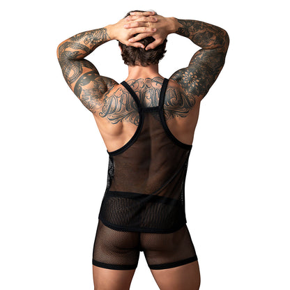 Male Power Fishnet 2.0 Tank Top - Black - L/XL