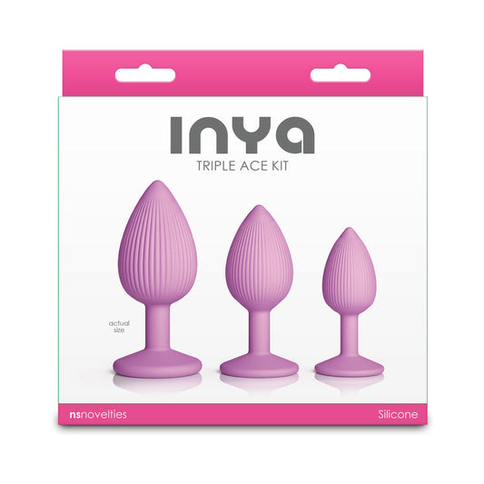 INYA Triple Ace Plug Kit – Flexible Silicone Plugs with Lube Channels – Light Pink