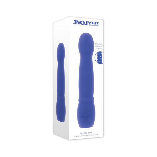 Evolved Disco Diva Vibrating Toy with Light Effects – Blue