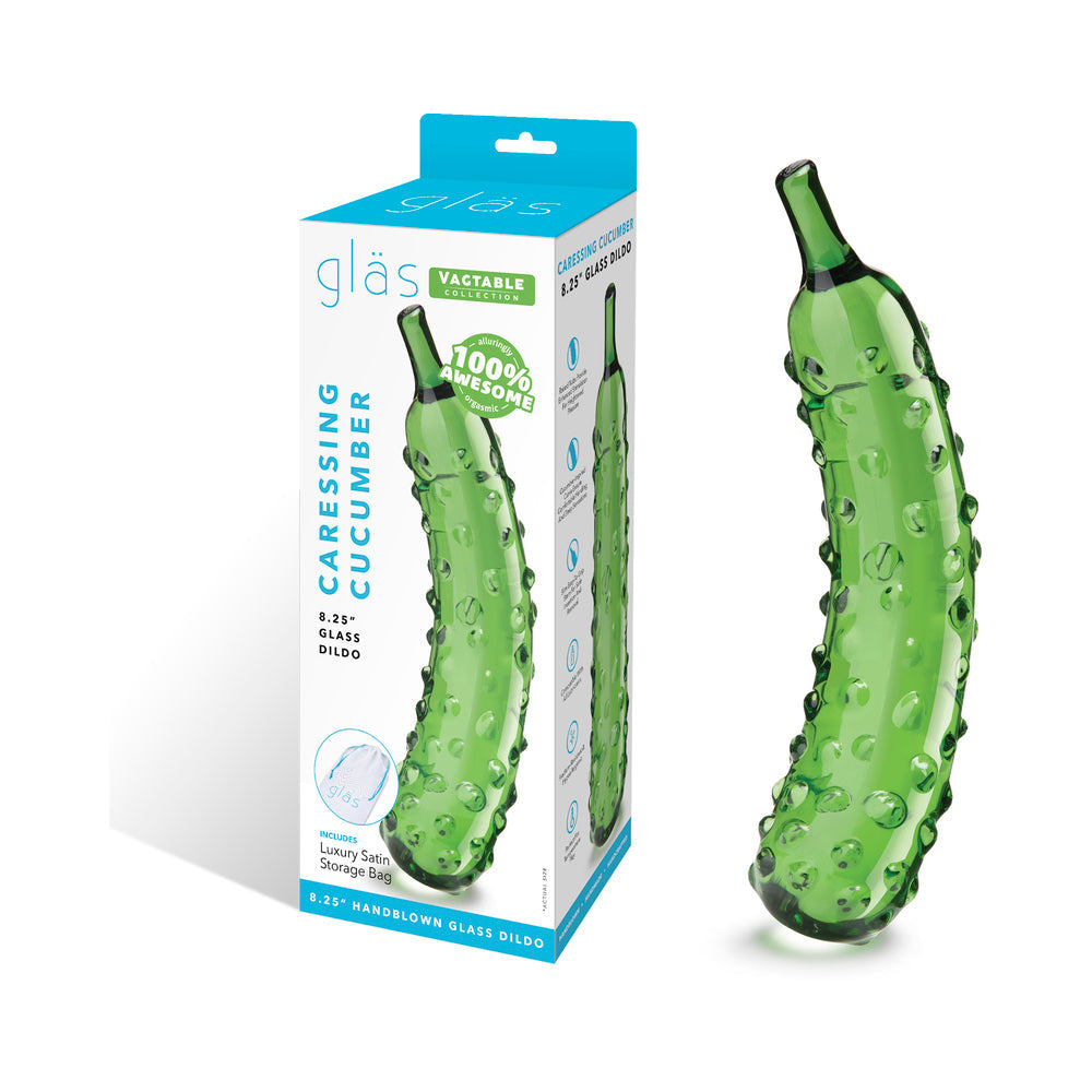 Electric Eel Caressing Cucumber Glass Dildo – Green – 8.25 in